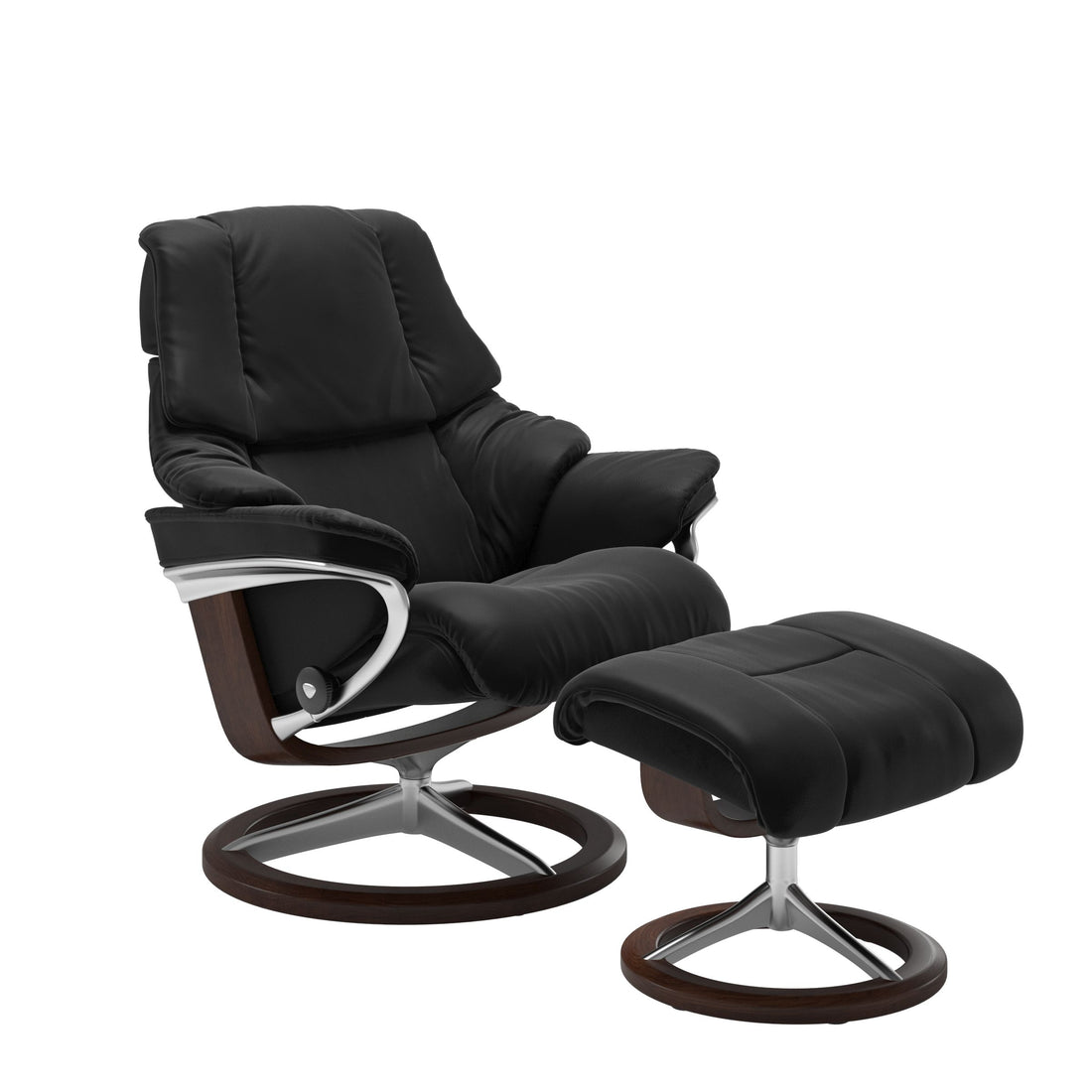 Stressless Reno Recliner Signature Base in Paloma Black, Brown, front view