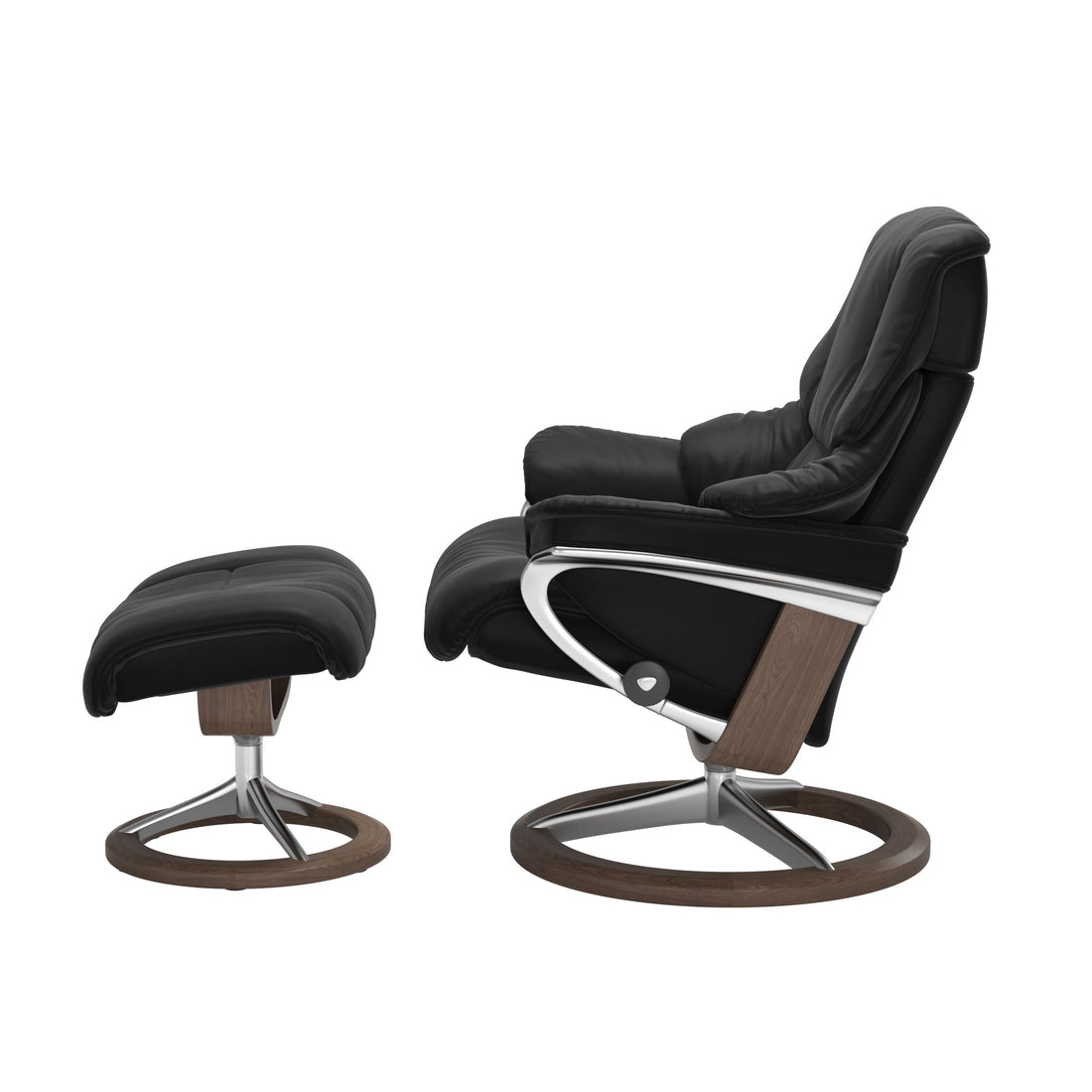 Stressless Reno Recliner Signature Base in Paloma Black, Walnut, side view