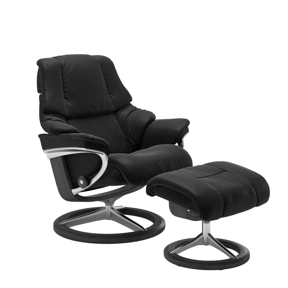 Stressless Reno Recliner Signature Base in Paloma Black, Grey, front view