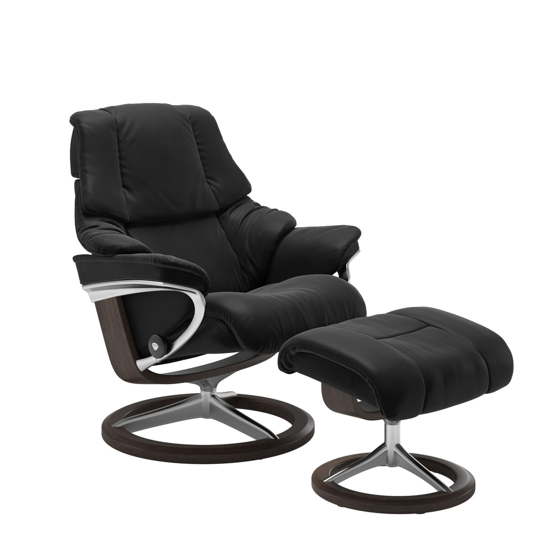 Stressless Reno Recliner Signature Base in Paloma Black, Wenge, front view