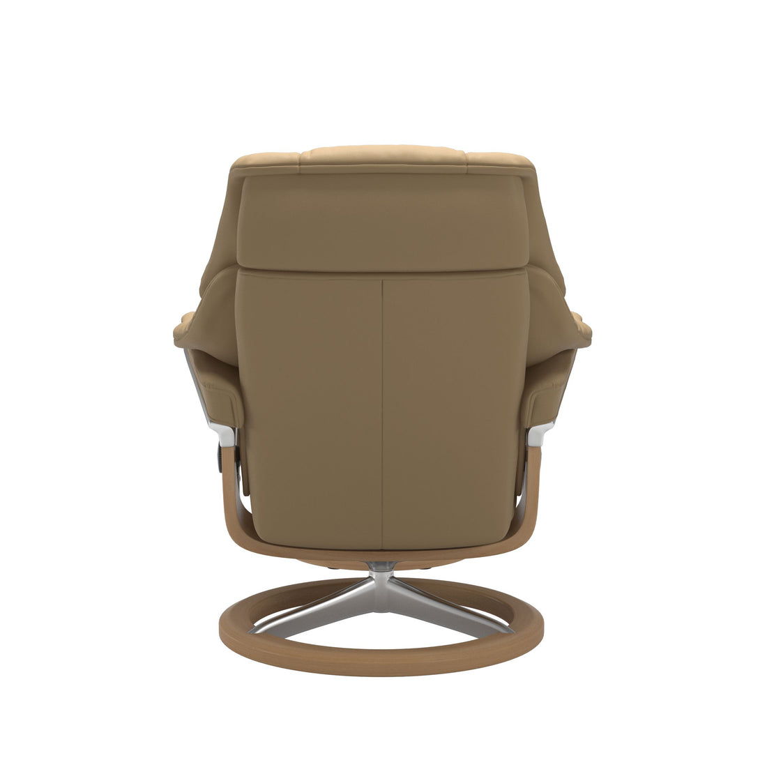 Stressless Reno Recliner Signature Base in Paloma Sand, Oak, back view