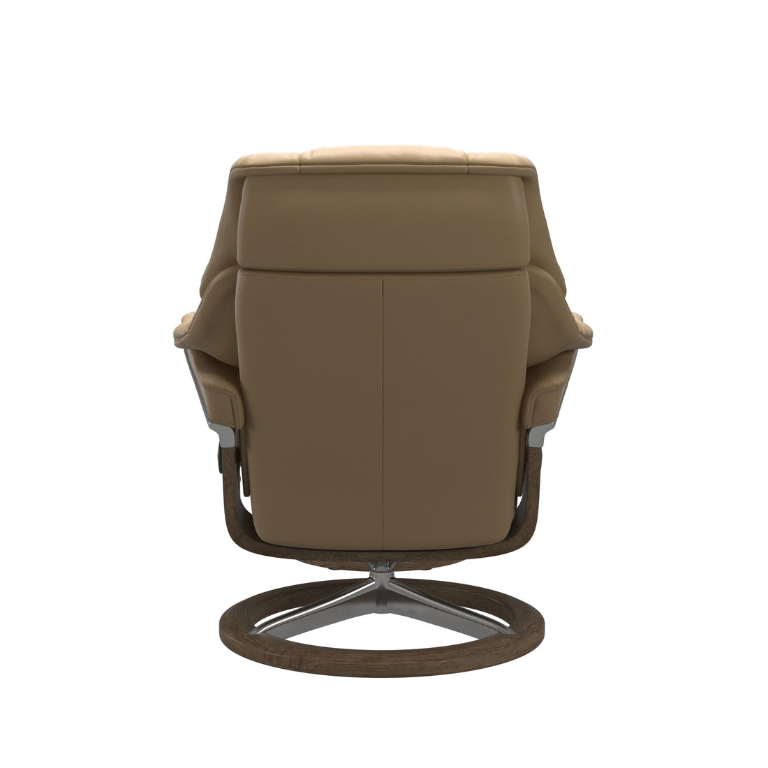 Stressless Reno Recliner Signature Base in Paloma Sand, Smoked Oak, back view
