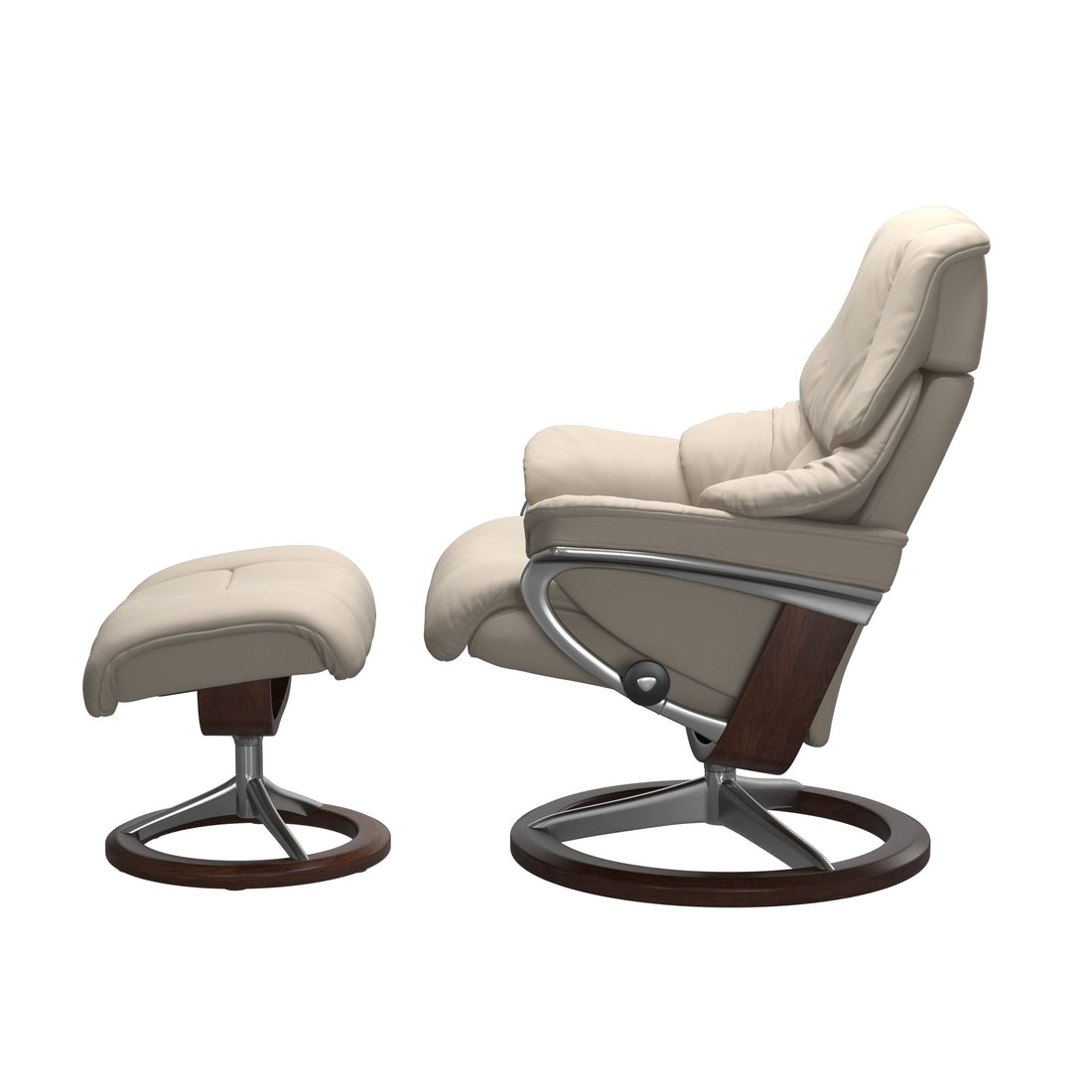 Stressless Reno Recliner Signature Base in Paloma Fog, Brown, side view