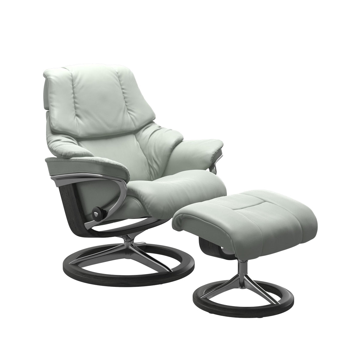 Stressless Reno Recliner Signature Base in Paloma Breezy Blue, Grey, front view