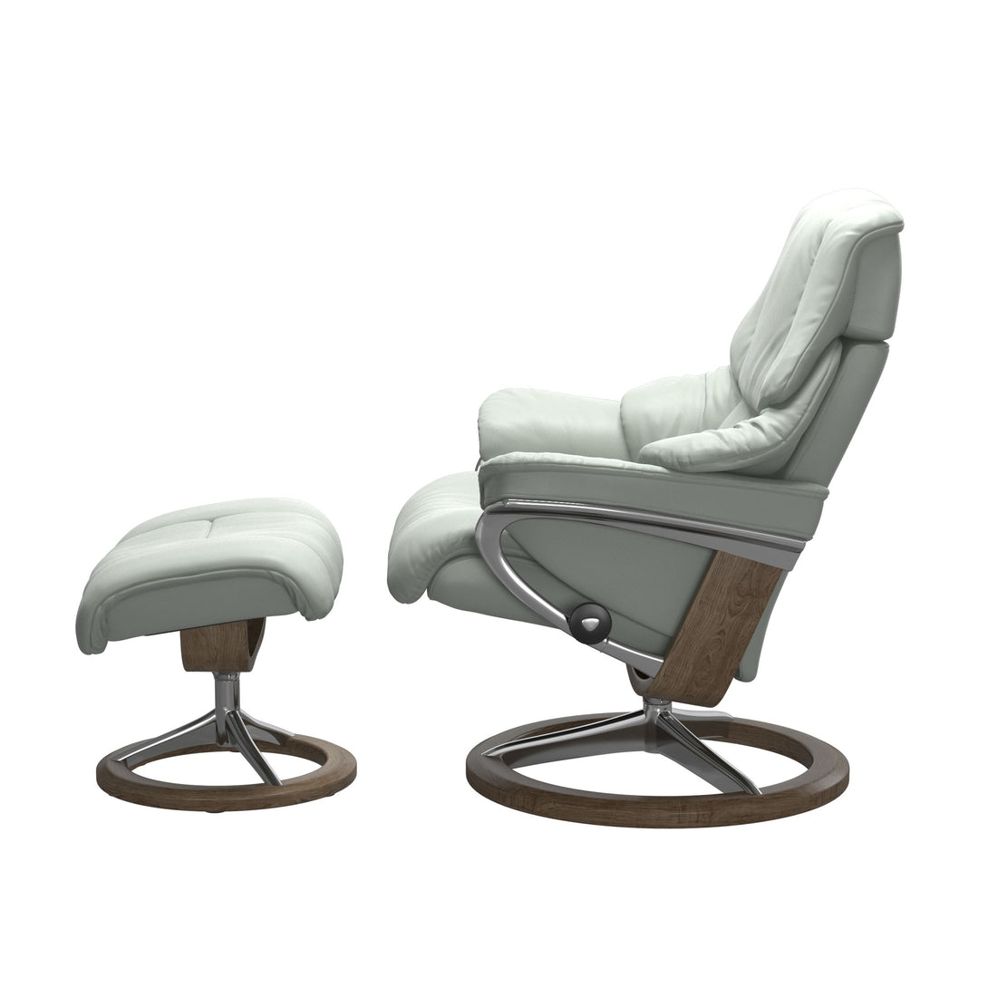 Stressless Reno Recliner Signature Base in Paloma Breezy Blue, Smoked Oak, side view