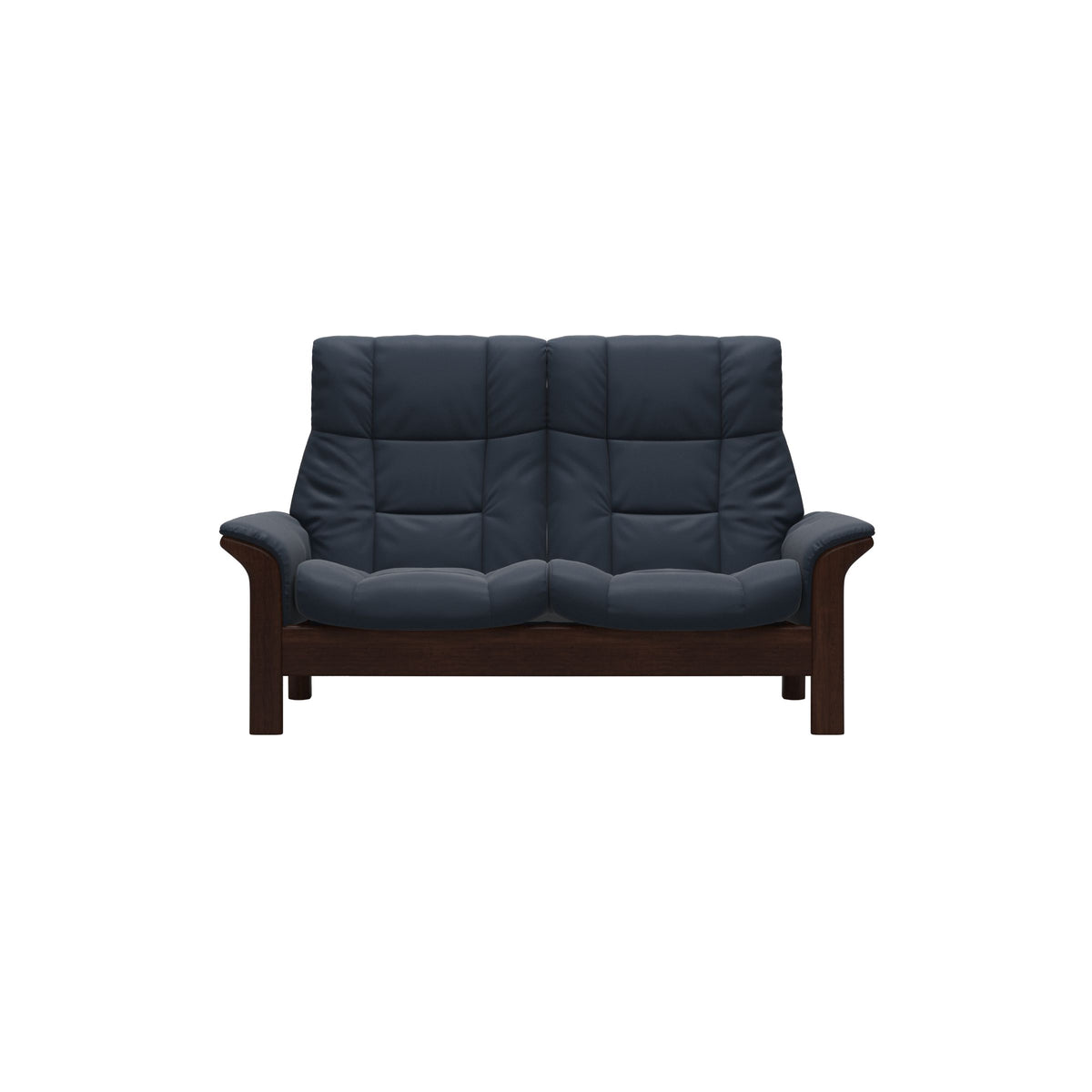 Stressless Buckingham High Back 2-Seater Sofa in Paloma Oxford Blue, Brown, front view