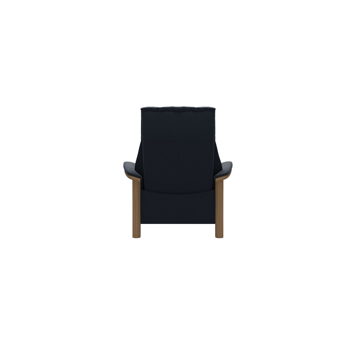 Stressless Windsor High Back Chair in Paloma Oxford Blue, Oak, rear three-quarter view