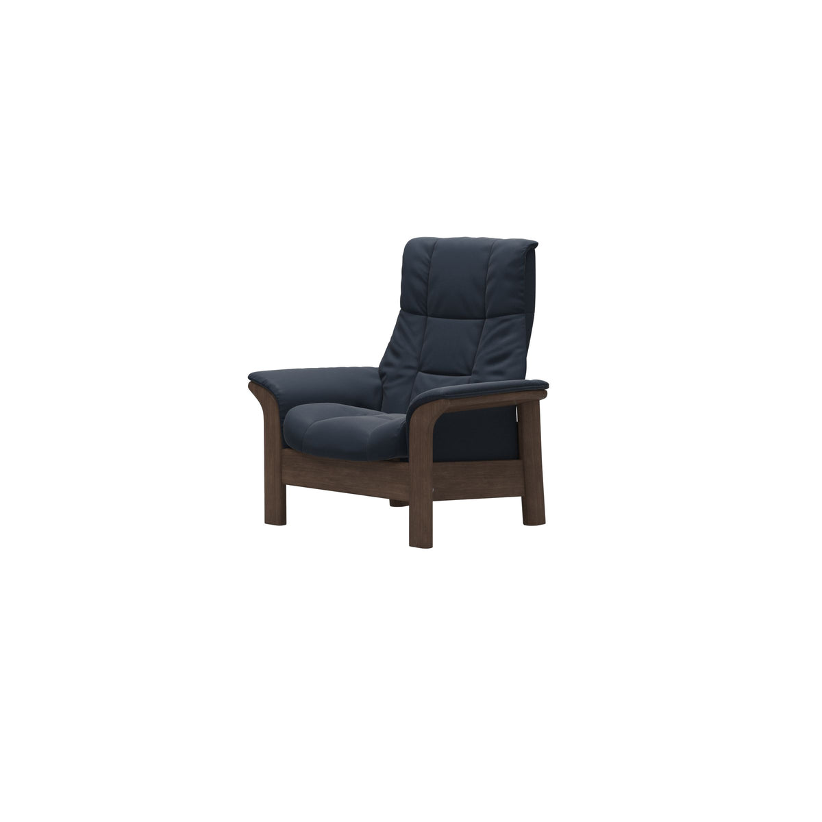 Stressless Windsor High Back Chair in Paloma Oxford Blue, Walnut, side view