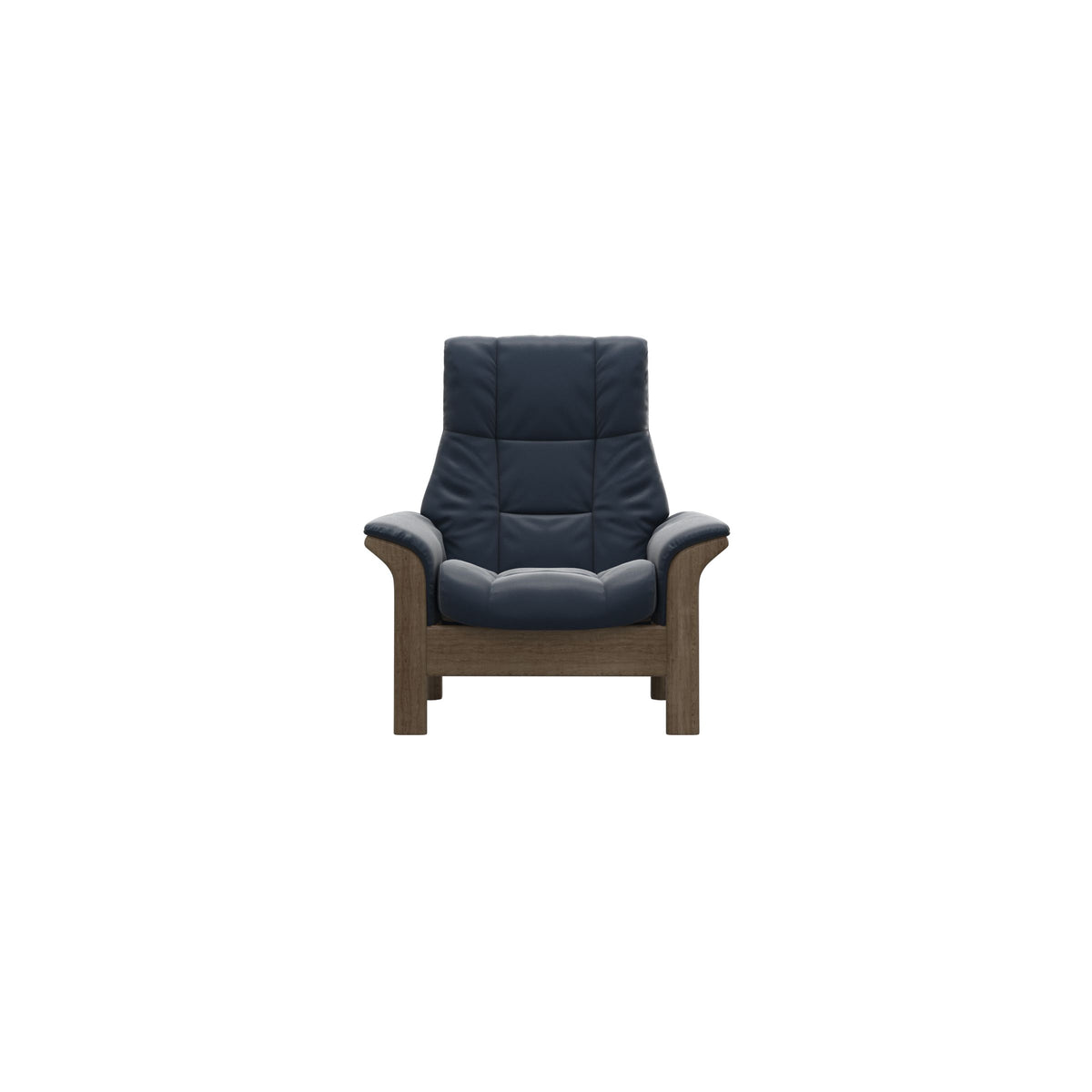 Stressless Windsor High Back Chair in Paloma Oxford Blue, Smoked Oak, front view