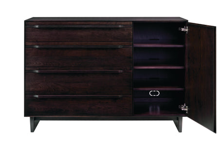 West Bros Camber Door Dresser in 92 Graphite, with the drawers open