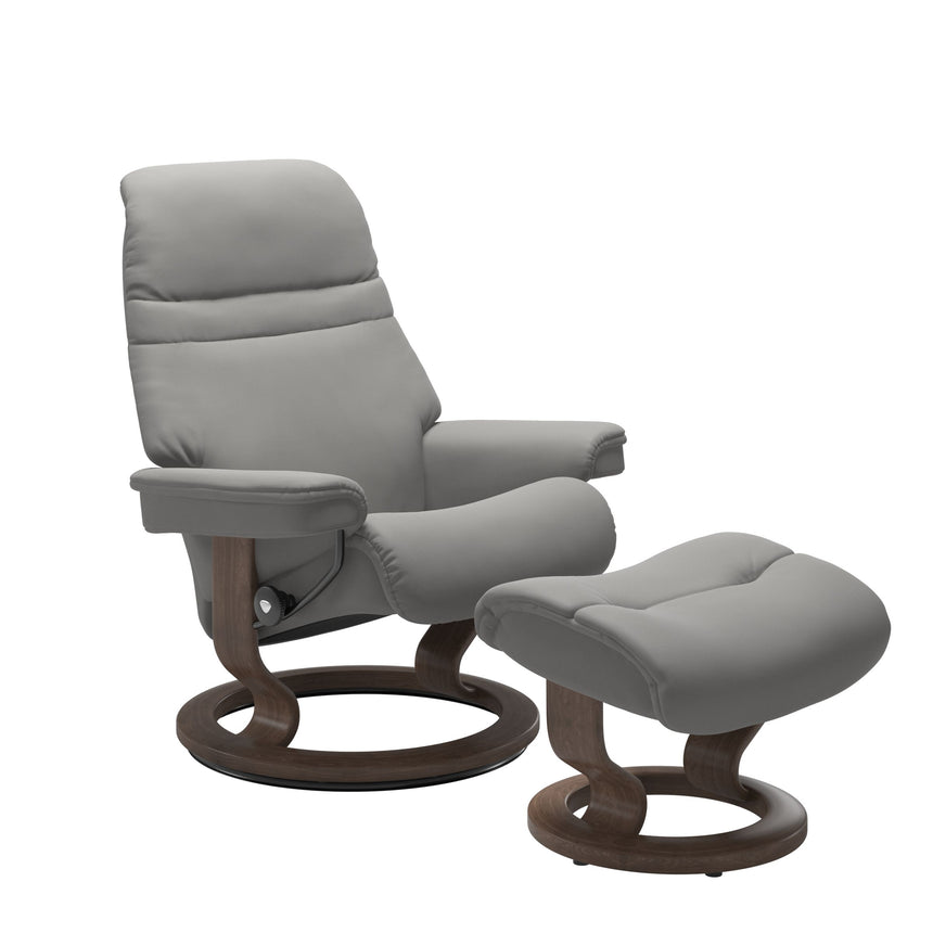 Sunrise Recliner - Classic Base - Paloma Silver Grey - Walnut Wood