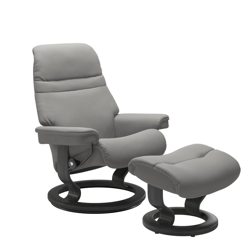 Sunrise Recliner - Classic Base - Paloma Silver Grey - Grey Wood