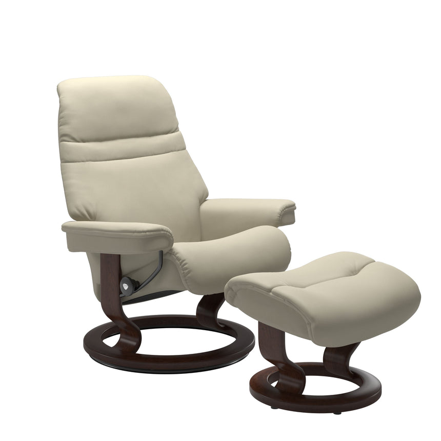 Sunrise Recliner - Classic Base - Paloma Light Grey - Brown Wood