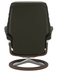 Paloma Leather Dark Olive M/L & Walnut Base | Stressless Sunrise Signature Recliner | Valley Ridge Furniture