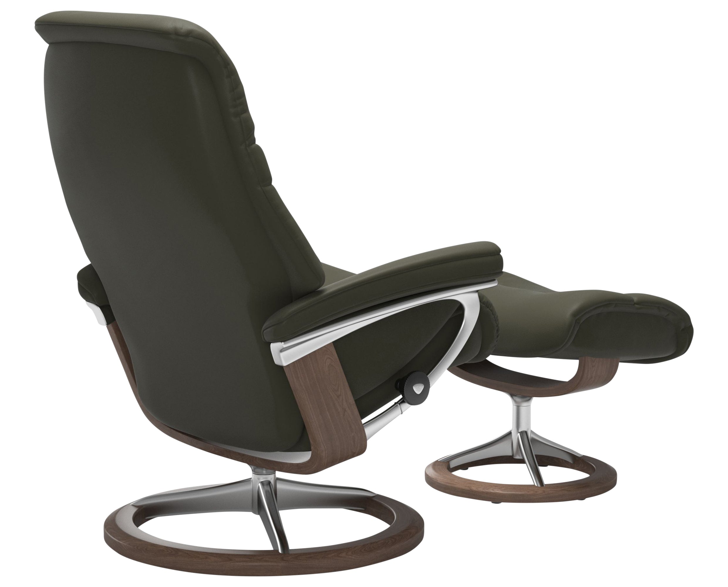 Paloma Leather Dark Olive M/L &amp; Walnut Base | Stressless Sunrise Signature Recliner | Valley Ridge Furniture