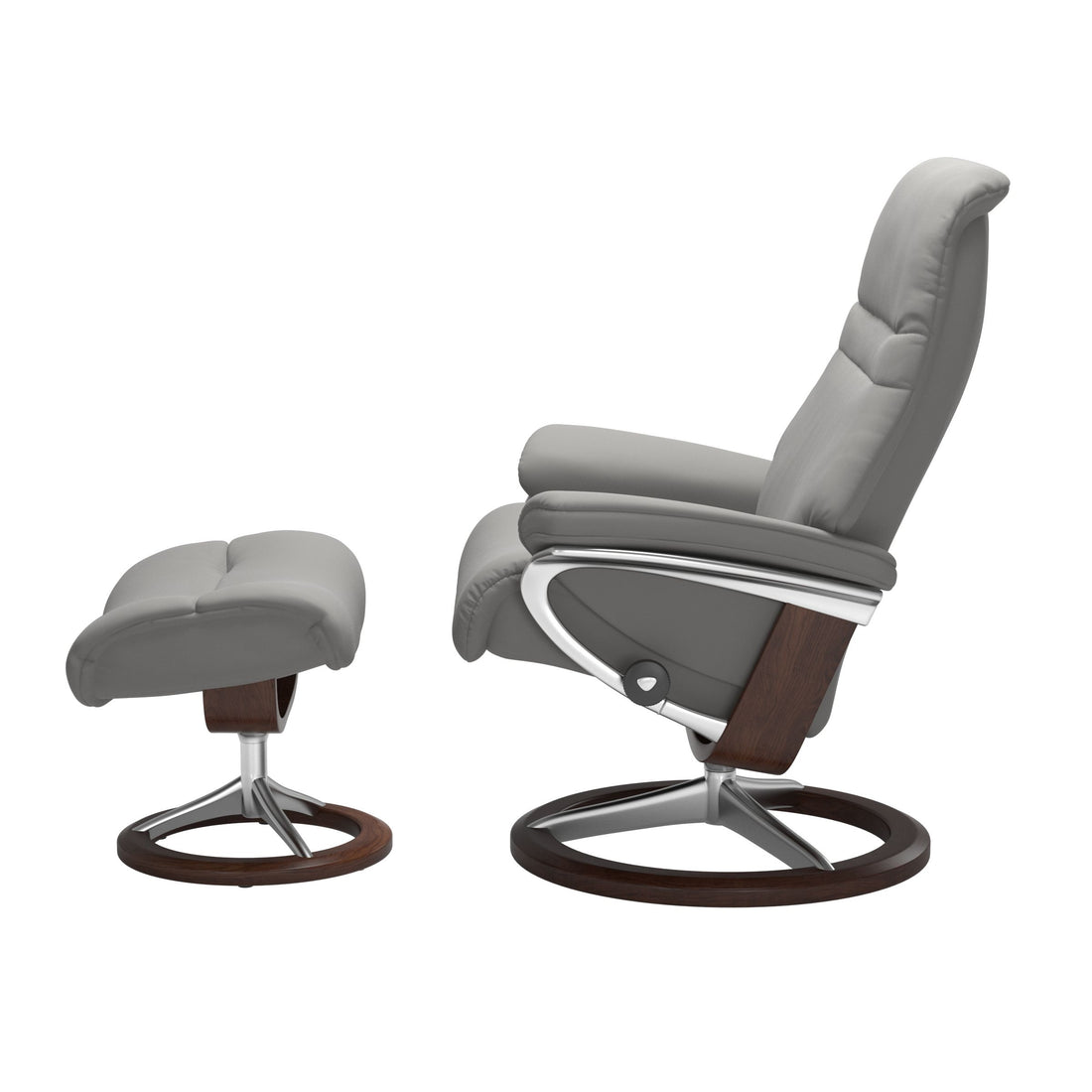 Stressless Sunrise Recliner Signature Base in Paloma Silver Grey, Brown, side view