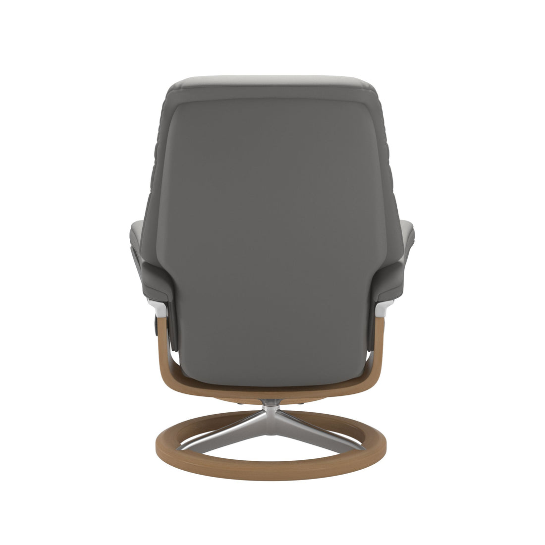 Stressless Sunrise Recliner Signature Base in Paloma Silver Grey, Oak, back view