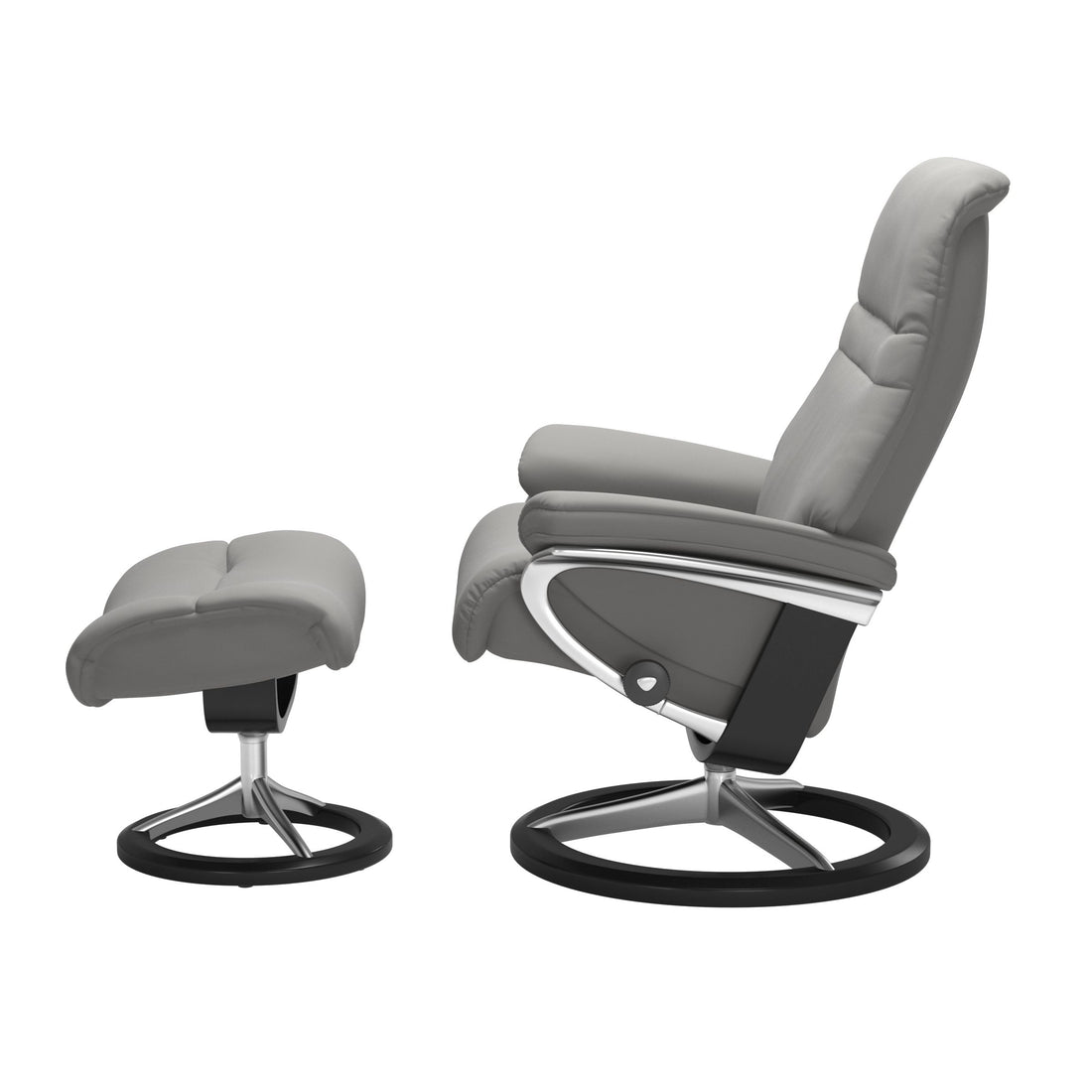 Stressless Sunrise Recliner Signature Base in Paloma Silver Grey, Black, side view