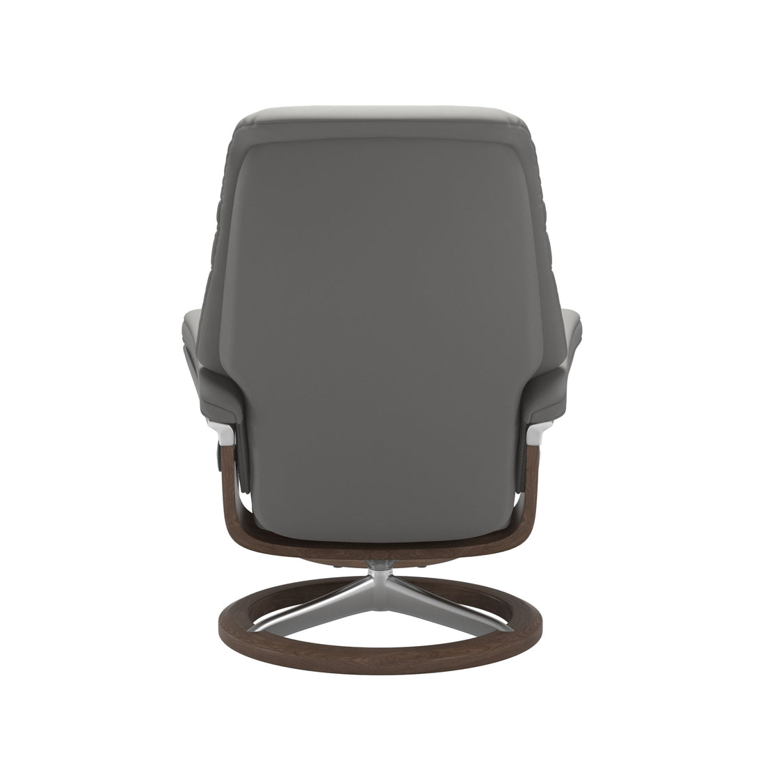 Stressless Sunrise Recliner Signature Base in Paloma Silver Grey, Walnut, back view