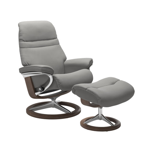 Sunrise Recliner - Signature Base - Paloma Silver Grey - Walnut Wood