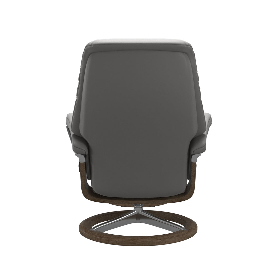 Stressless Sunrise Recliner Signature Base in Paloma Silver Grey, Smoked Oak, back view