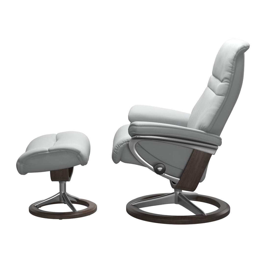 Stressless Sunrise Recliner Signature Base in Paloma Misty Grey, Wenge, side view