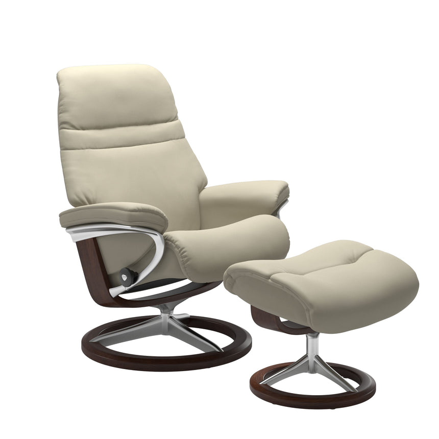 Sunrise Recliner - Signature Base - Paloma Light Grey - Brown Wood