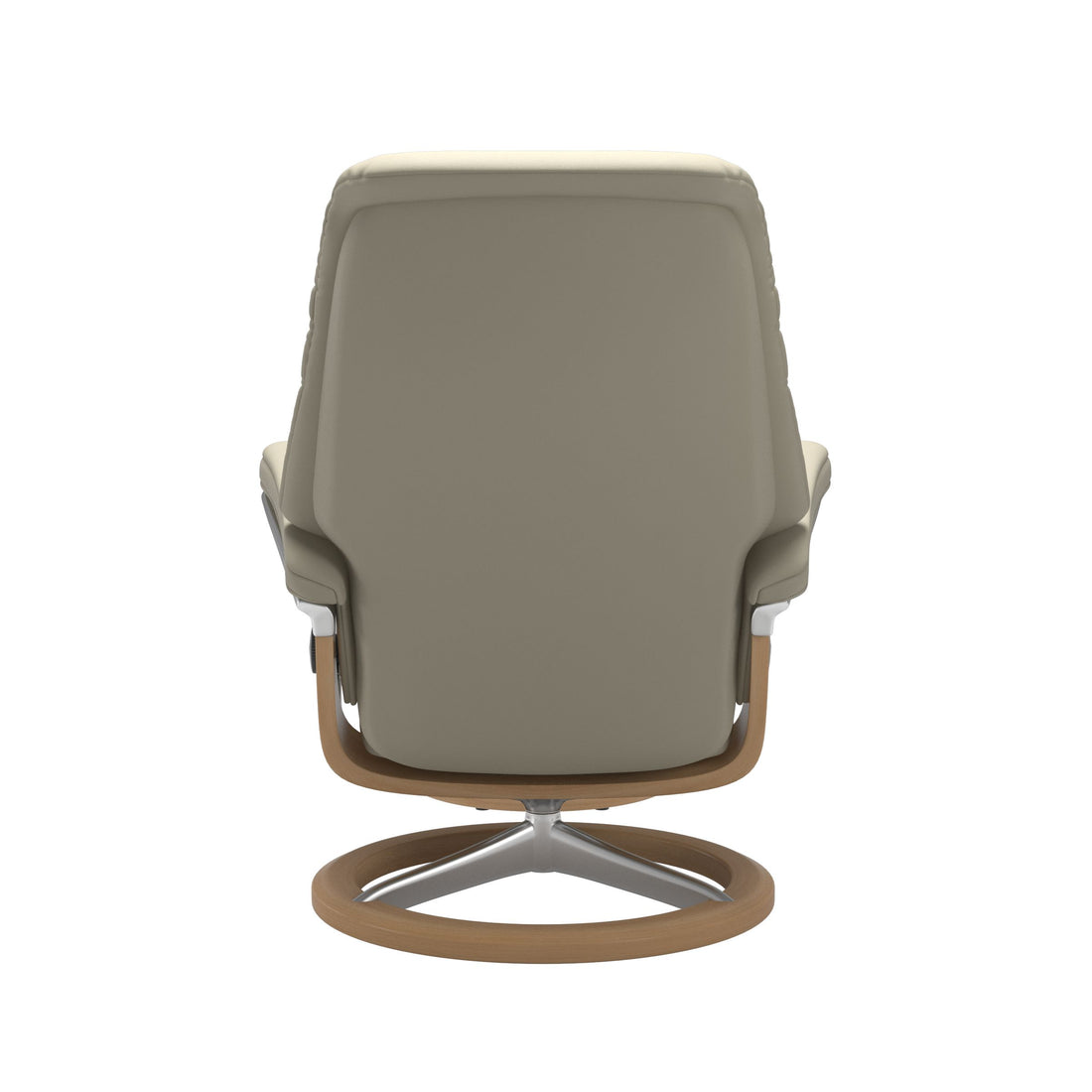 Stressless Sunrise Recliner Signature Base in Paloma Light Grey, Oak, back view