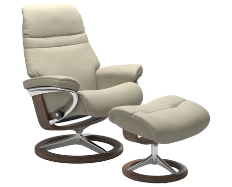 Paloma Leather Light Grey S/M/L & Walnut Base | Stressless Sunrise Signature Recliner - Promo | Valley Ridge Furniture