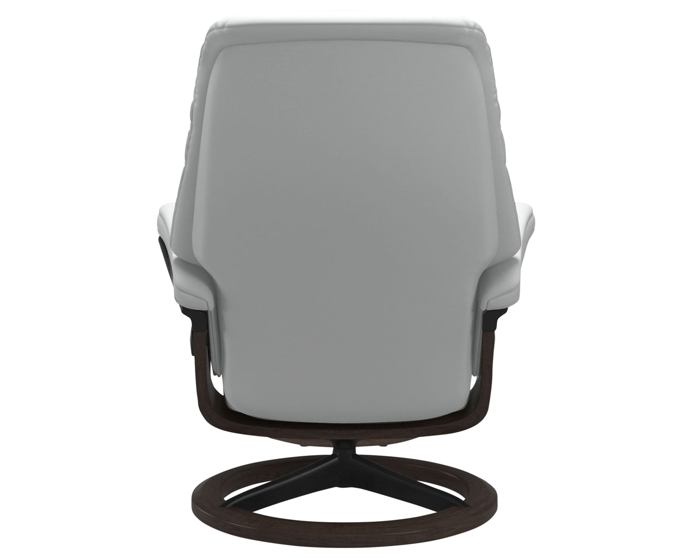 Paloma Leather Misty Grey M & Wenge Base with Matte Black Arm Trim | Stressless Sunrise Signature Recliner | Valley Ridge Furniture