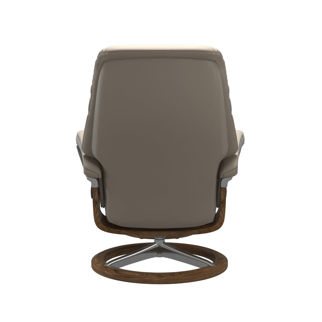 Stressless Sunrise Recliner Signature Base in Paloma Mushroom, Teak, back view