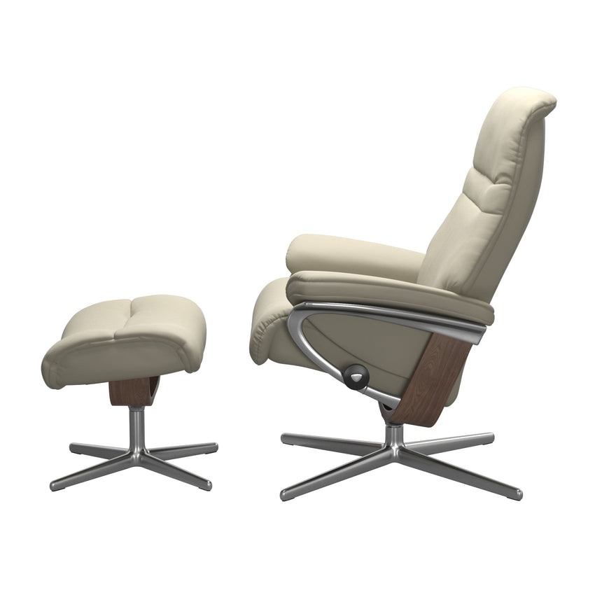 Sunrise Recliner - Cross Base - Paloma Light Grey - Walnut and Aluminum Wood