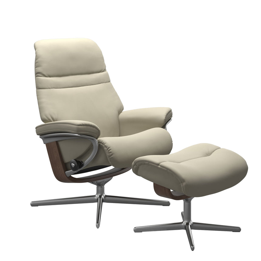 Sunrise Recliner - Cross Base - Paloma Light Grey - Walnut and Aluminum Wood