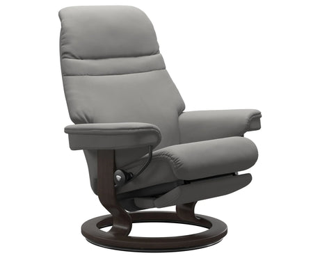 Paloma Leather Silver Grey M & Wenge Base | Stressless Sunrise Classic Power Recliner | Valley Ridge Furniture