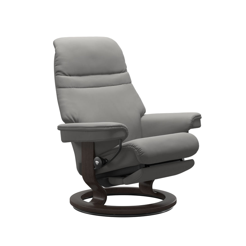 Sunrise Recliner - Classic Power Base - Paloma Silver Grey - Wenge Wood