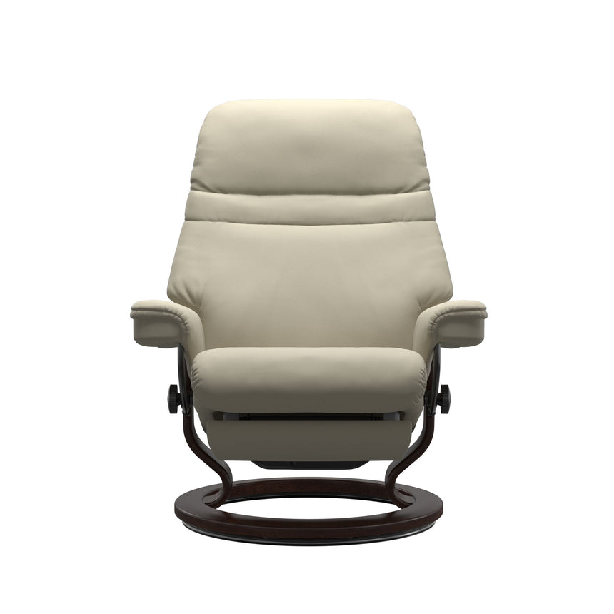 Sunrise Recliner - Classic Power Base - Paloma Light Grey - Brown Wood