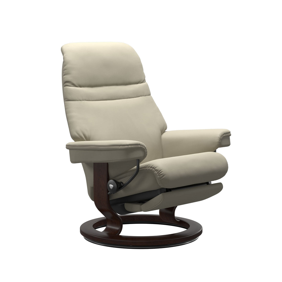 Stressless Sunrise Recliner Classic Power Base in Paloma Light Grey, Brown, front view