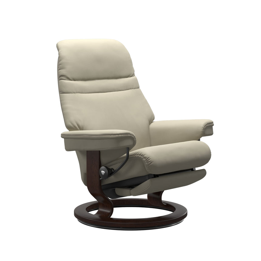 Sunrise Recliner - Classic Power Base - Paloma Light Grey - Brown Wood