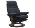 Paloma Leather Shadow Blue M/L & Walnut Base | Stressless Sunrise Classic Power Recliner - Promo | Valley Ridge Furniture