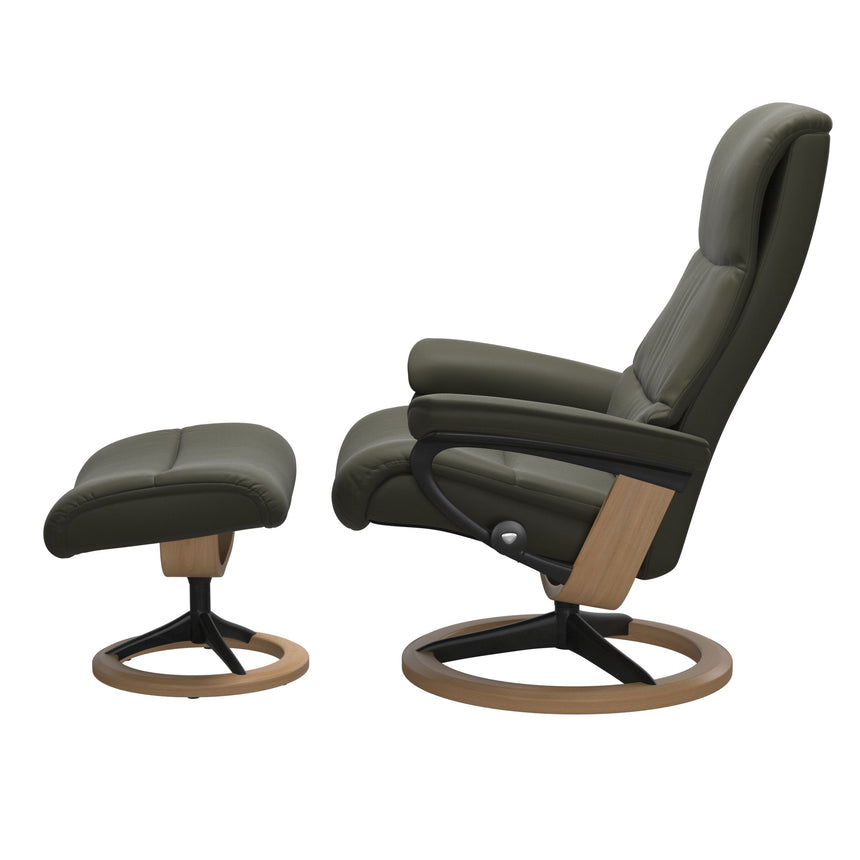 View Recliner - Signature Base - Paloma Dark Olive - Oak and Matte Black Wood