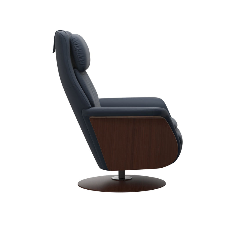 Sam Recliner - Paloma Oxford Blue - Walnut Wood
