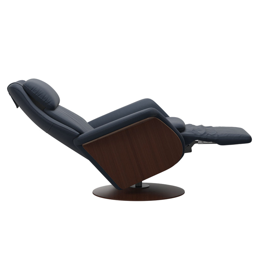 Sam Recliner - Paloma Oxford Blue - Walnut Wood