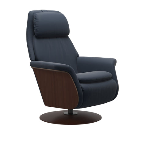 Sam Recliner - Paloma Oxford Blue - Walnut Wood