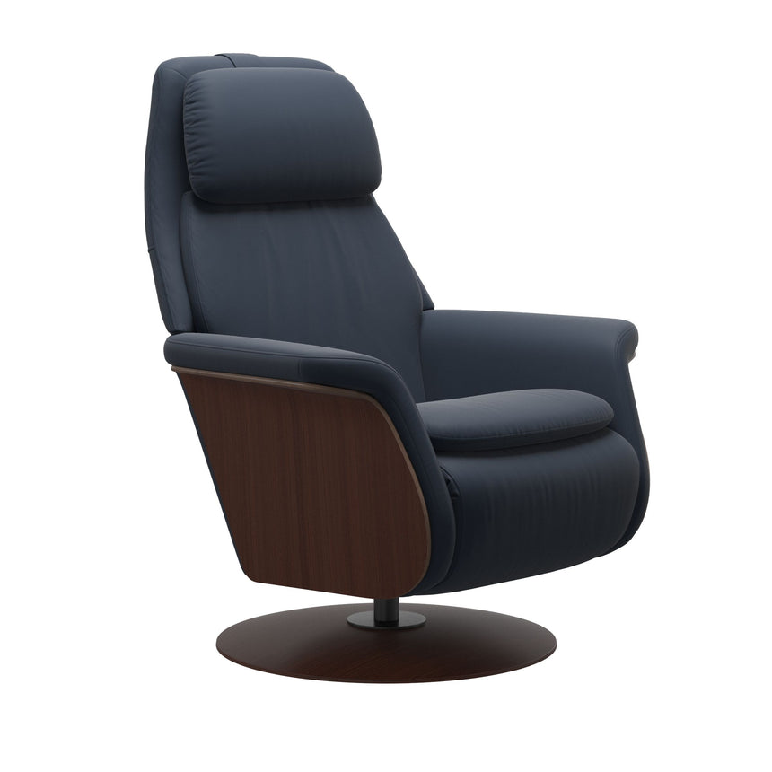Sam Recliner - Paloma Oxford Blue - Walnut Wood
