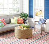 Dash & Albert Summer Stripe Handwoven Indoor/Outdoor Rug in Multi, sunroom setting