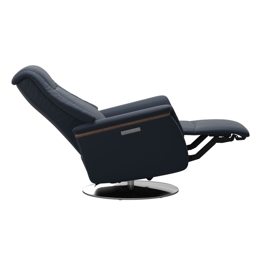 Max Recliner - Steel Base - Paloma Oxford Blue - Walnut Wood