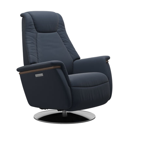 Max Recliner - Steel Base - Paloma Oxford Blue - Walnut Wood