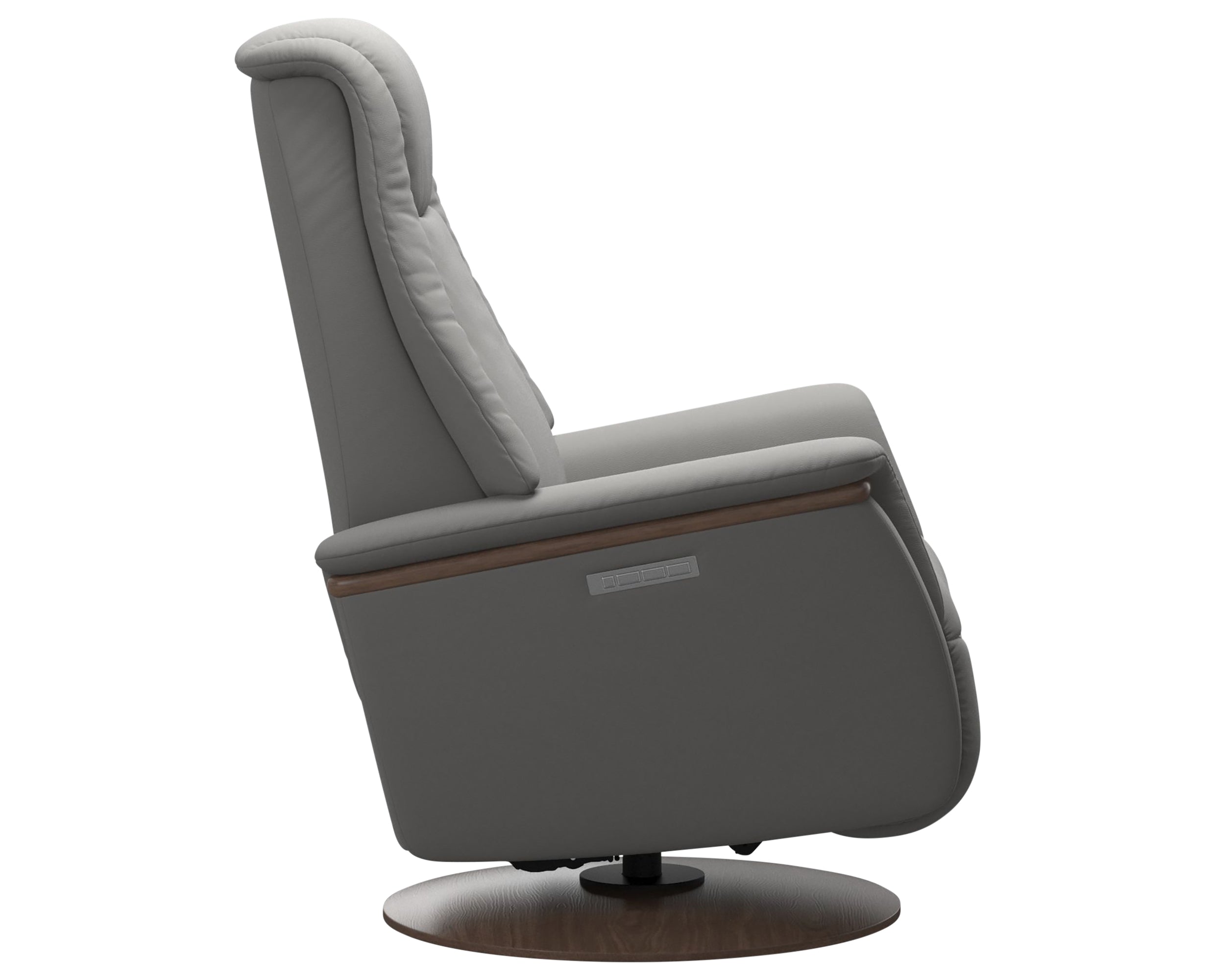 Paloma Leather Silver Grey L &amp; Walnut Base/Arm Trim | Stressless Max Recliner | Valley Ridge Furniture