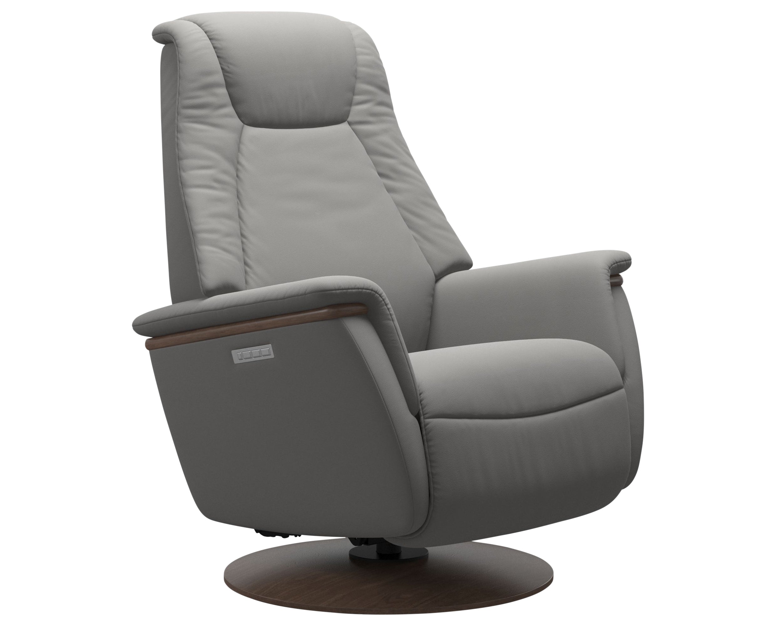 Paloma Leather Silver Grey L &amp; Walnut Base/Arm Trim | Stressless Max Recliner | Valley Ridge Furniture