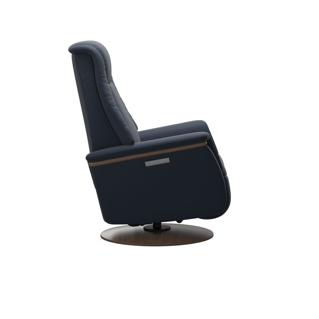 Stressless Max Recliner Wood Base in Paloma Oxford Blue, Walnut, back view